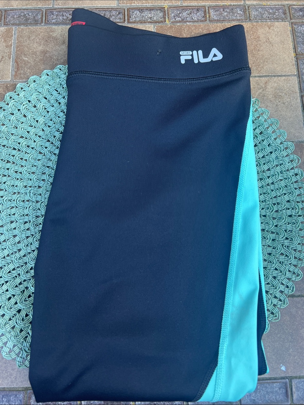 NWOT Fila Women's Black & Teal Athletic leggings.